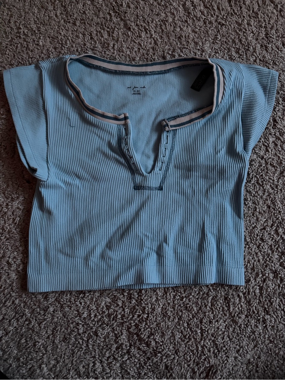 Urban Outfitters Light Blue Ribbed Notch-Neck Crop Top